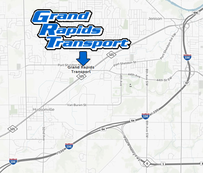 Map of the Grand Rapids Transport terminal location.